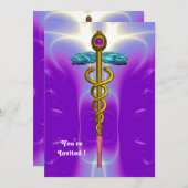 CADUCEUS, blauer, rosa violetter lila Amethyste Einladung (Vorne/Hinten)