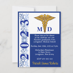 Caduceus Blue & Gold Medical School Abschluss Einladung