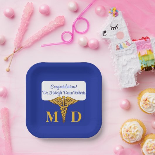 Caduceus Blue & Gold Medical School Abschluss Pappteller (Party)