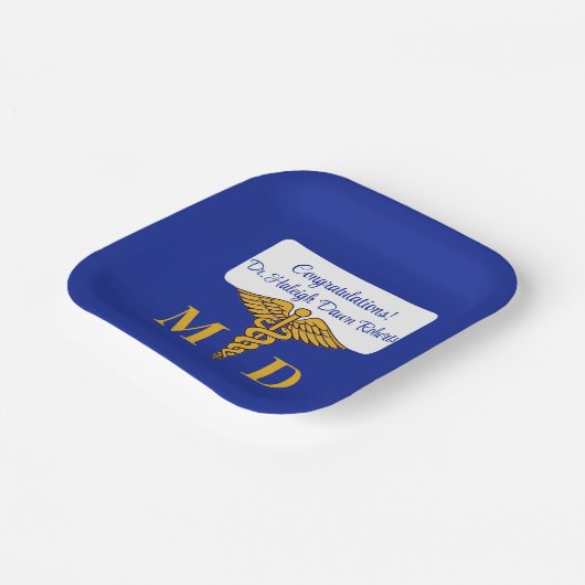 Caduceus Blue & Gold Medical School Abschluss Pappteller (Gewinkelt)