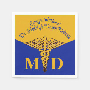 Caduceus Blue & Gold Medical School Abschluss Serviette