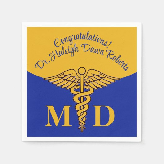 Caduceus Blue & Gold Medical School Abschluss Serviette (Vorderseite)