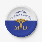 Caduceus Blue & White Medical School Abschluss Pappteller (Vorderseite)
