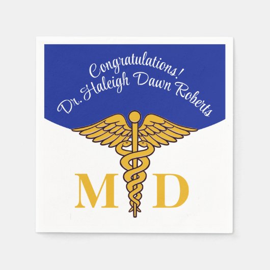 Caduceus Blue & White Medical School Abschluss Serviette (Vorderseite)