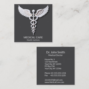 Caduceus Clean White Detection Warm Gray Medical Quadratische Visitenkarte
