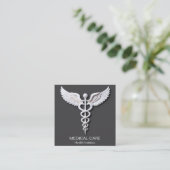 Caduceus Clean White Detection Warm Gray Medical Quadratische Visitenkarte (Stehend Vorderseite)