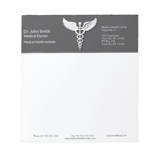 Caduceus Clean White im Detail Anthracit Medical Notizblock (Vorderseite)