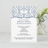 Caduceus-Damastmarineblau Einladung (Stehend Vorderseite)