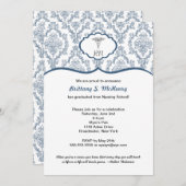 Caduceus-Damastmarineblau Einladung (Vorne/Hinten)