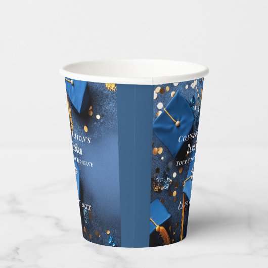 Caduceus Elegant Gold Confetti Navy Blue Pappbecher (Rechts)