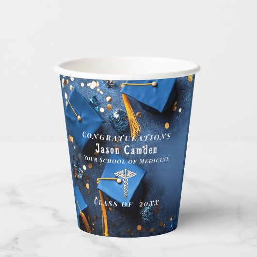Caduceus Elegant Gold Confetti Navy Blue Pappbecher (Vorderseite)