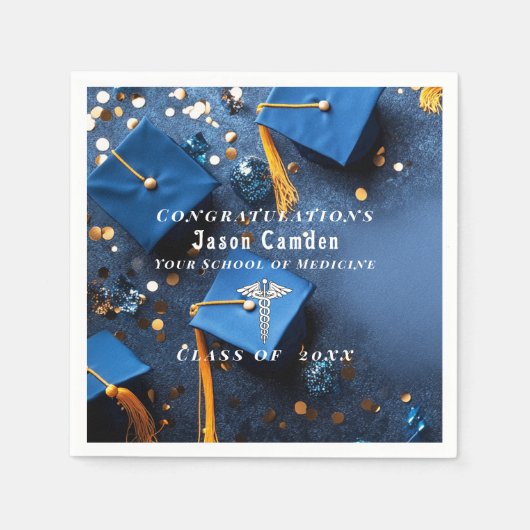 Caduceus Elegant Gold White Navy Blue Abschluss Serviette (Vorderseite)