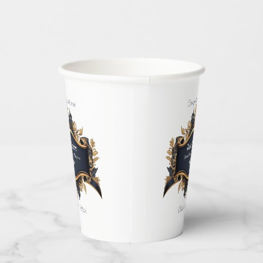 Caduceus Elegant White Navy Blue Gold White Pappbecher (Rechts)