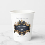 Caduceus Elegant White Navy Blue Gold White Pappbecher (Vorderseite)