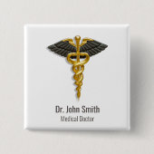 Caduceus Gold Black Wings Elegante Klasse Medical Button (Vorderseite)