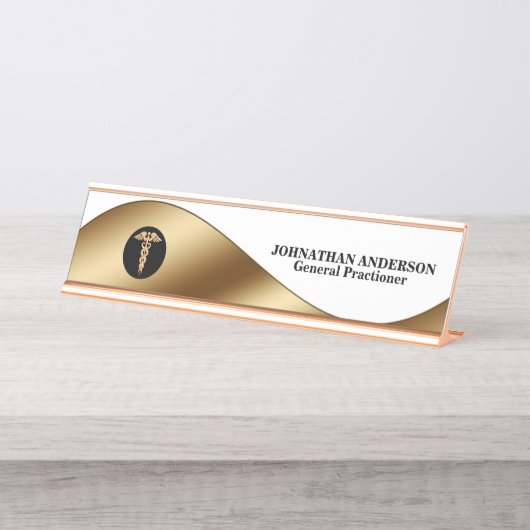 Caduceus Goldärztchen Schreibtischnamensplakette (Vorderseite )