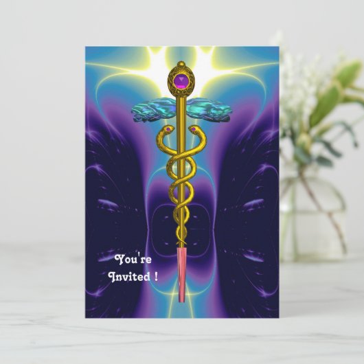 CADUCEUS, goldblau, lila Amethyste Einladung (Stehend Vorderseite)
