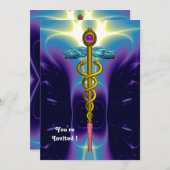CADUCEUS, goldblau, lila Amethyste Einladung (Vorne/Hinten)