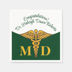 Caduceus Green & White Medical School Abschluss Serviette