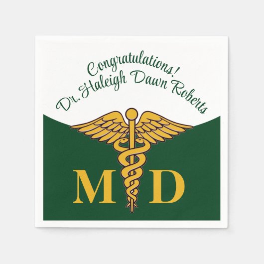 Caduceus Green & White Medical School Abschluss Serviette (Vorderseite)