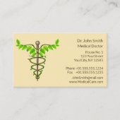 Caduceus Grüne Blätter Beige Alternative Medizin Terminkarte (Vorderseite)