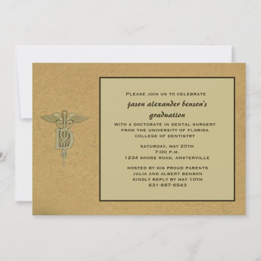 Caduceus-hängender zahnmedizinische SchulAbschluss Einladung (Vorderseite)