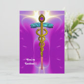 CADUCEUS hellblau, rosa violetter Amethyste Einladung (Stehend Vorderseite)