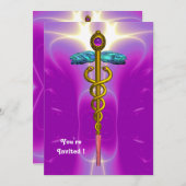CADUCEUS hellblau, rosa violetter Amethyste Einladung (Vorne/Hinten)