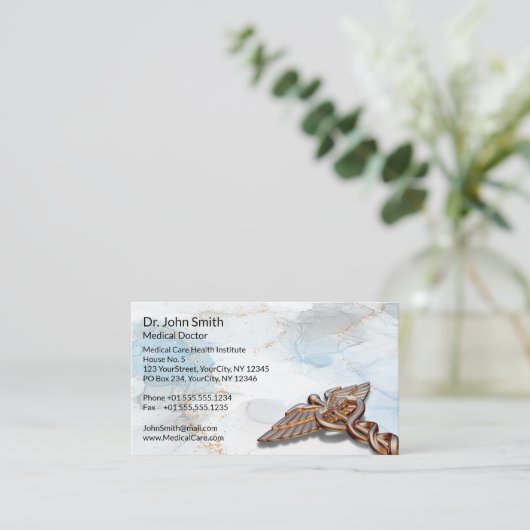 Caduceus Kupfer Rose Gold Medical Luxus Marmor Terminkarte (Stehend Vorderseite)