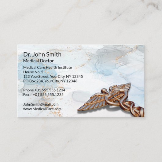 Caduceus Kupfer Rose Gold Medical Luxus Marmor Terminkarte (Vorderseite)