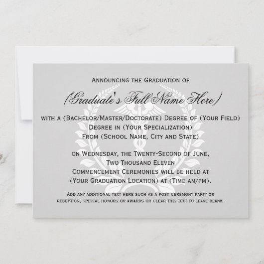 Caduceus Laurel Abschluss Einladung (Rückseite)