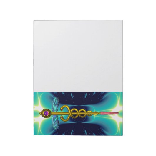 CADUCEUS, lebendiger Goldamethyst aquamarin blau, Notizblock (Rotiert)