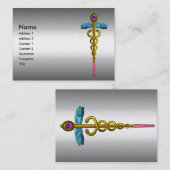 CADUCEUS, lebendiges platinmetallisches Metall, Am Visitenkarte (Vorne/Hinten)