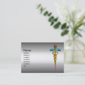 CADUCEUS, lebhaft, amethyst, gold, perlpapier Visitenkarte (Stehend Vorderseite)