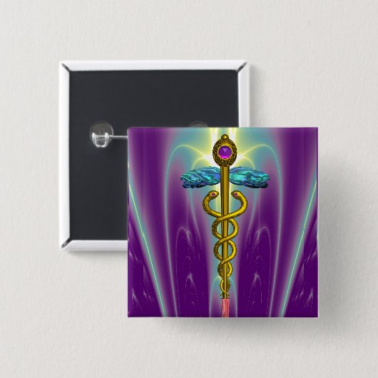 CADUCEUS , lebhafter Goldamethyst Button (Vorne & Hinten)