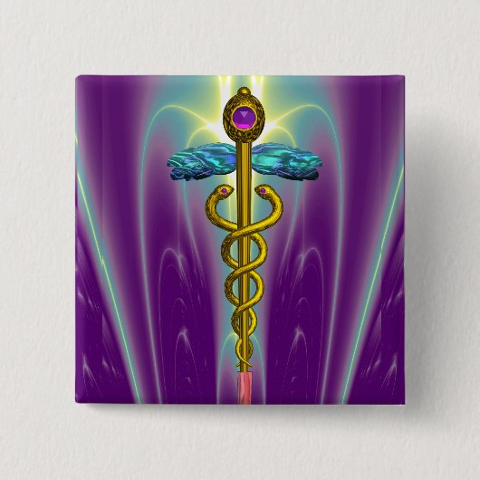 CADUCEUS , lebhafter Goldamethyst Button (Vorderseite)