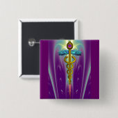 CADUCEUS , lebhafter Goldamethyst Button (Vorne & Hinten)