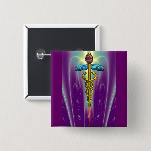 CADUCEUS , lebhafter Goldamethyst Button (Vorne & Hinten)