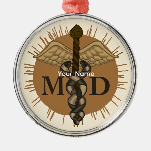 Caduceus M.D. Doktor Silbernes Ornament (Vorne)