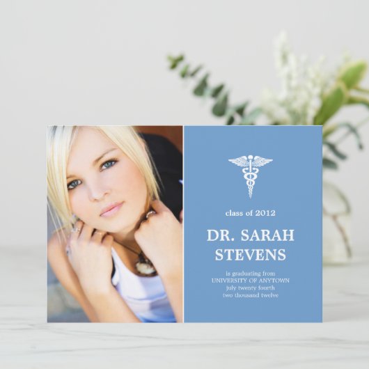 Caduceus Medical Abschluss Foto Einladung (Stehend Vorderseite)