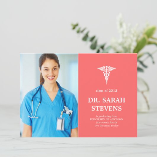 Caduceus Medical Abschluss Foto Einladung (Stehend Vorderseite)
