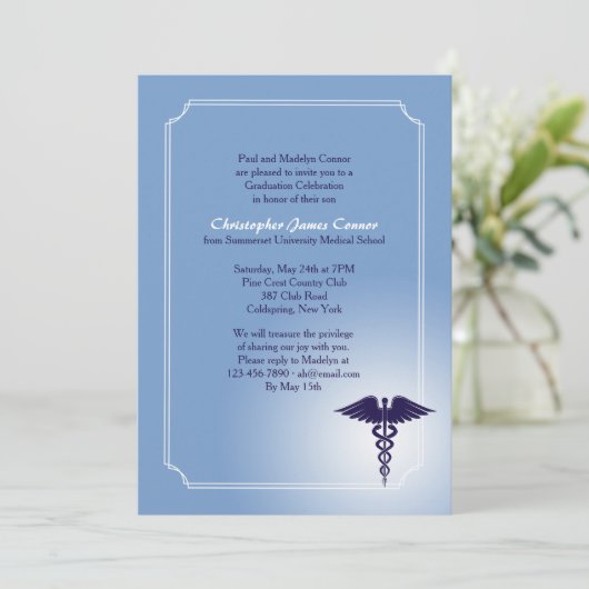 Caduceus Medical Care Blue Abschluss Einladung (Stehend Vorderseite)