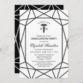 Caduceus Medical Nursing School Chic Black & White Einladung (Vorne/Hinten)