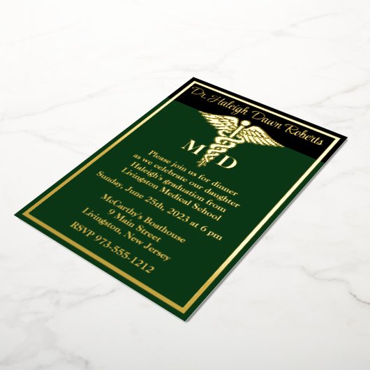 Caduceus Medical School Abschluss Grün/Schwarz Folieneinladung (Gedreht)