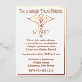 Caduceus Medical School Abschluss White/Rose Gold Folieneinladung
