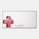 Caduceus Medical Silver 3D Cross Red Schreibtischunterlage (Vorderseite)