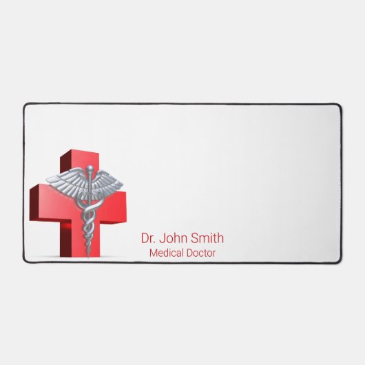 Caduceus Medical Silver 3D Cross Red Schreibtischunterlage (Vorderseite)