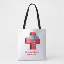Caduceus Medical Silver 3D Cross Red Tasche