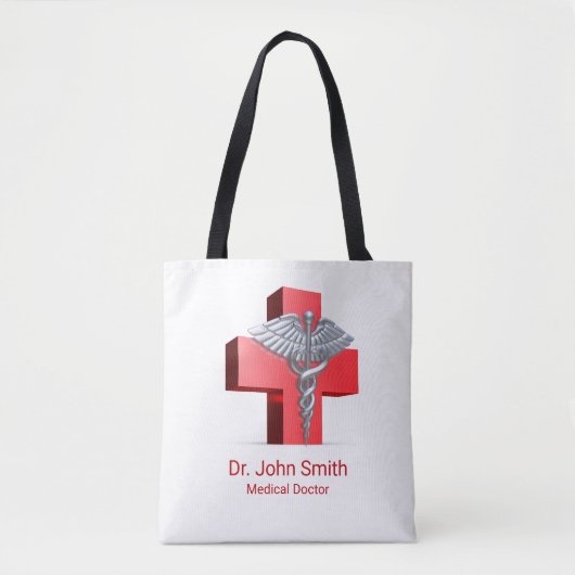 Caduceus Medical Silver 3D Cross Red Tasche (Vorderseite)