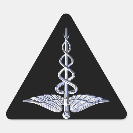 Caduceus Medical Symbol auf schwarz Dreieckiger Aufkleber (Vorderseite)